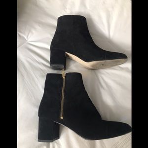 Black suede side zip ankle boot, mod heel